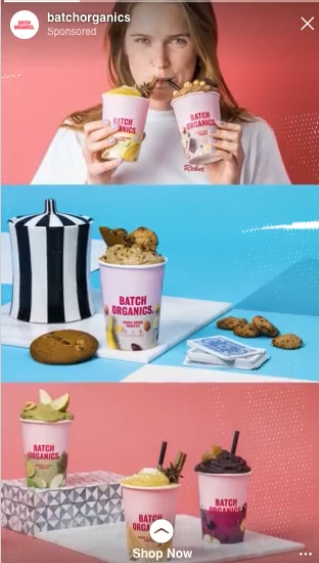 Historias de Instagram de Batch Organics Las imágenes de anuncios muestran batidos