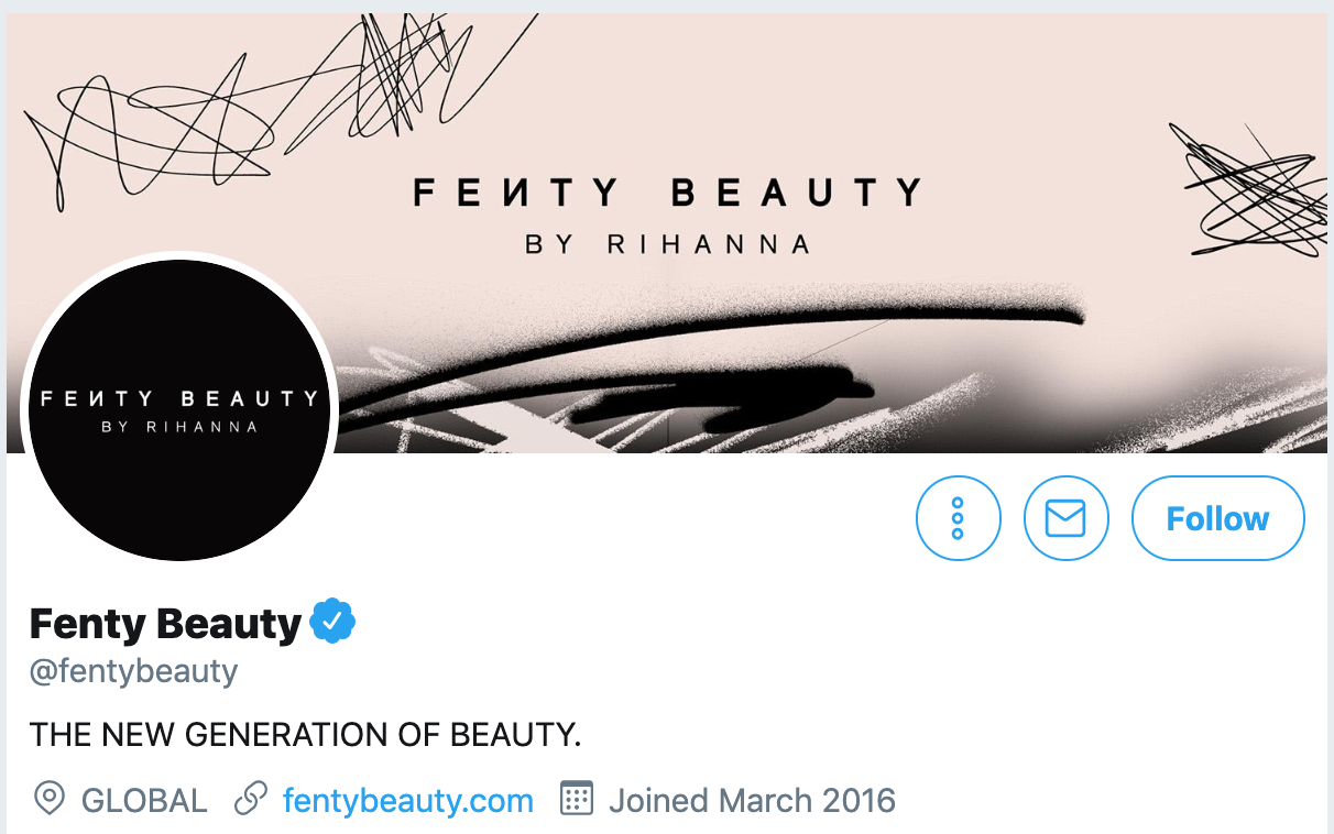 Ideas bio de Twitter - Fenty Beauty