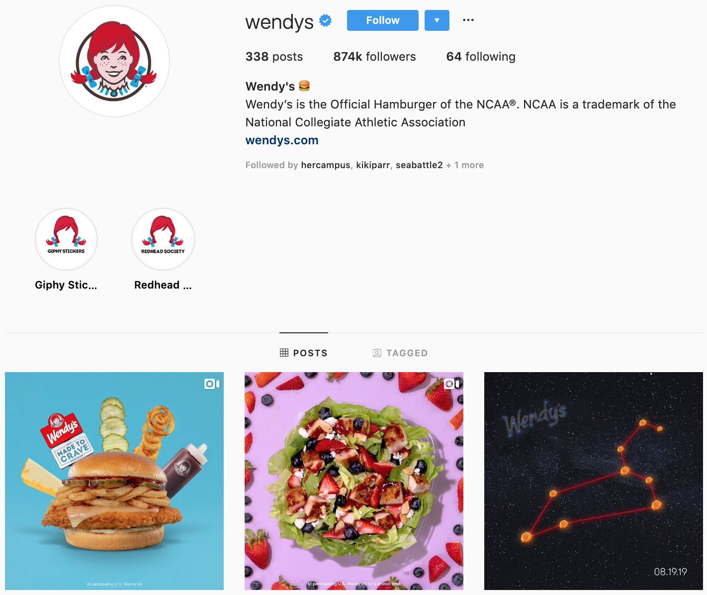 Wendy's en Instagram - las mejores marcas a seguir