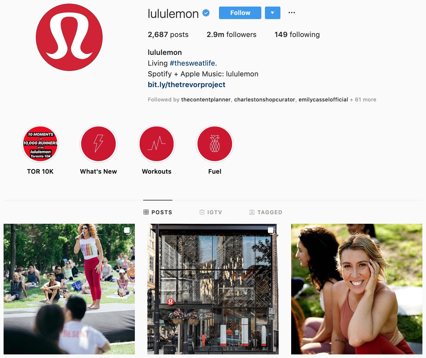 Lululemon en Instagram - las mejores marcas a seguir