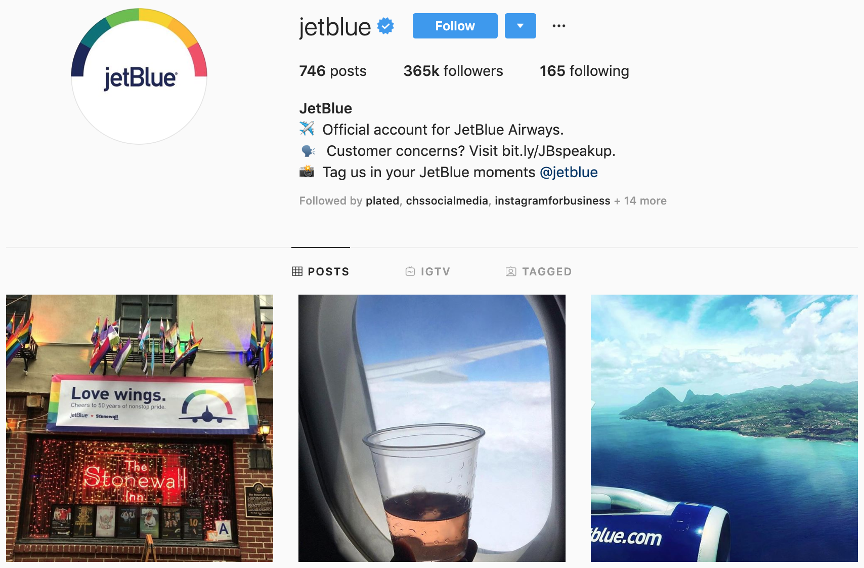 JetBlue en Instagram - las mejores marcas a seguir