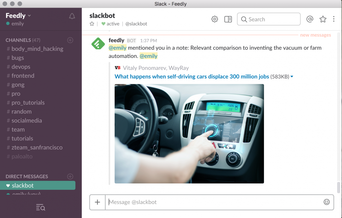 Feedly se integra con Slack para permitir etiquetar a compañeros de trabajo y colegas en artículos