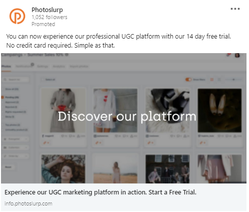 LinkedIn de Photoslurp promociona su plataforma UGC con una prueba gratuita