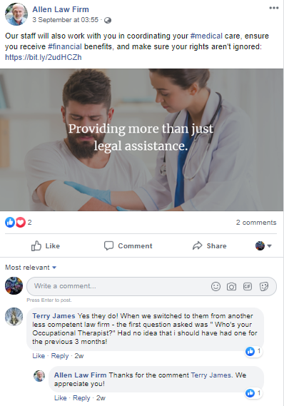 Respuesta de Facebook de Allen Law Firm