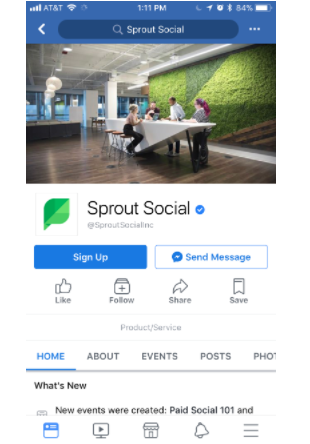sprout social facebook versión móvil