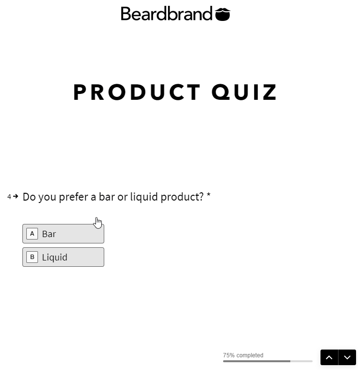 Entre nuestros ejemplos de página de aterrizaje interactivos, este de Beardbrand también personaliza las recomendaciones de productos.