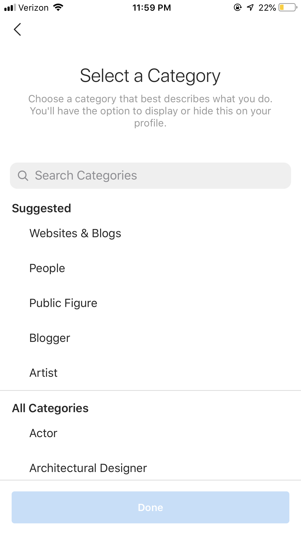 perfil empresarial de instagram: elige la categoría de creador