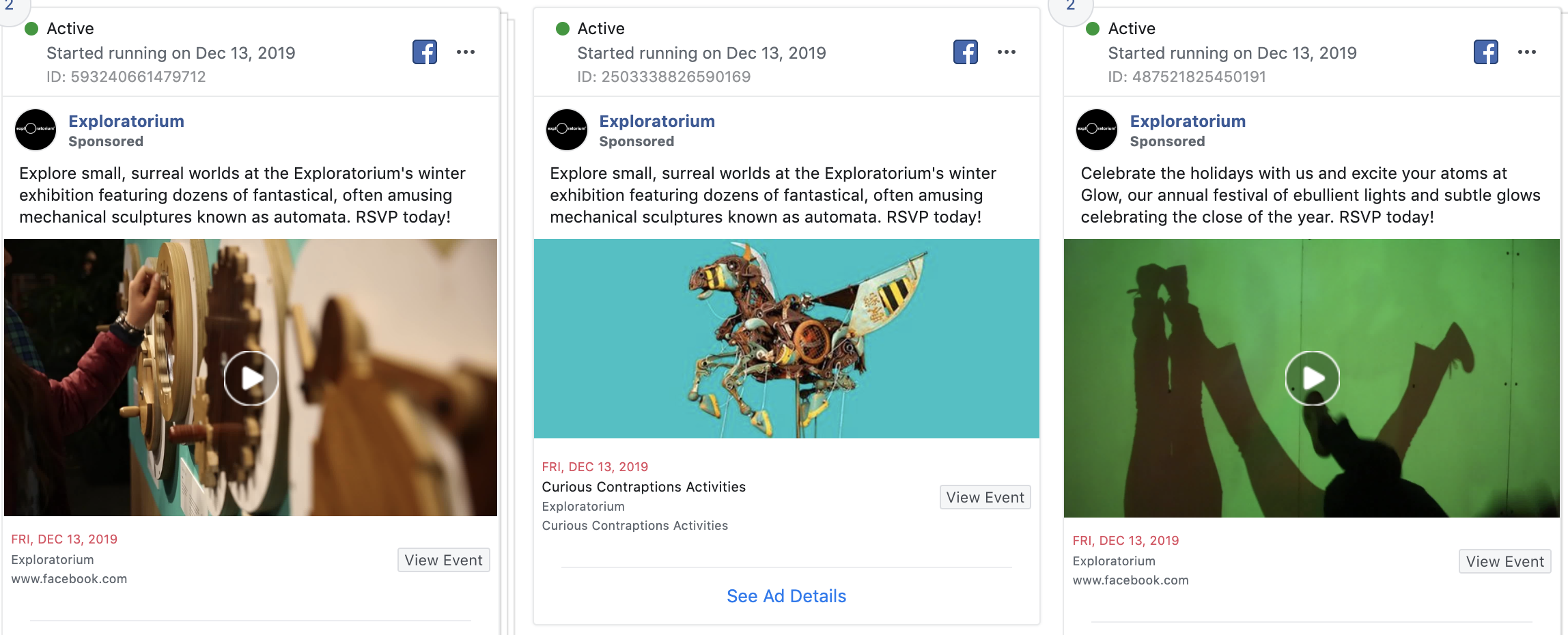 Exploratorium prueba social multivariable en Facebook