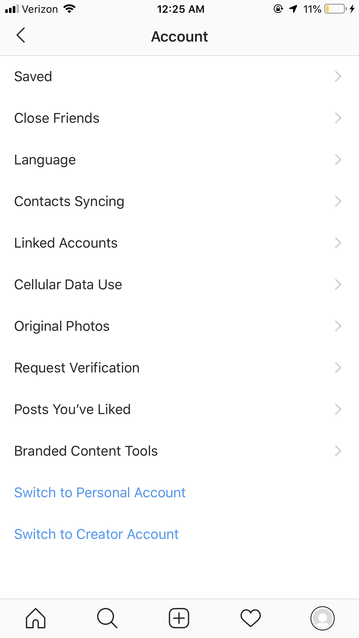cuenta comercial de instagram: vuelva a la cuenta personal