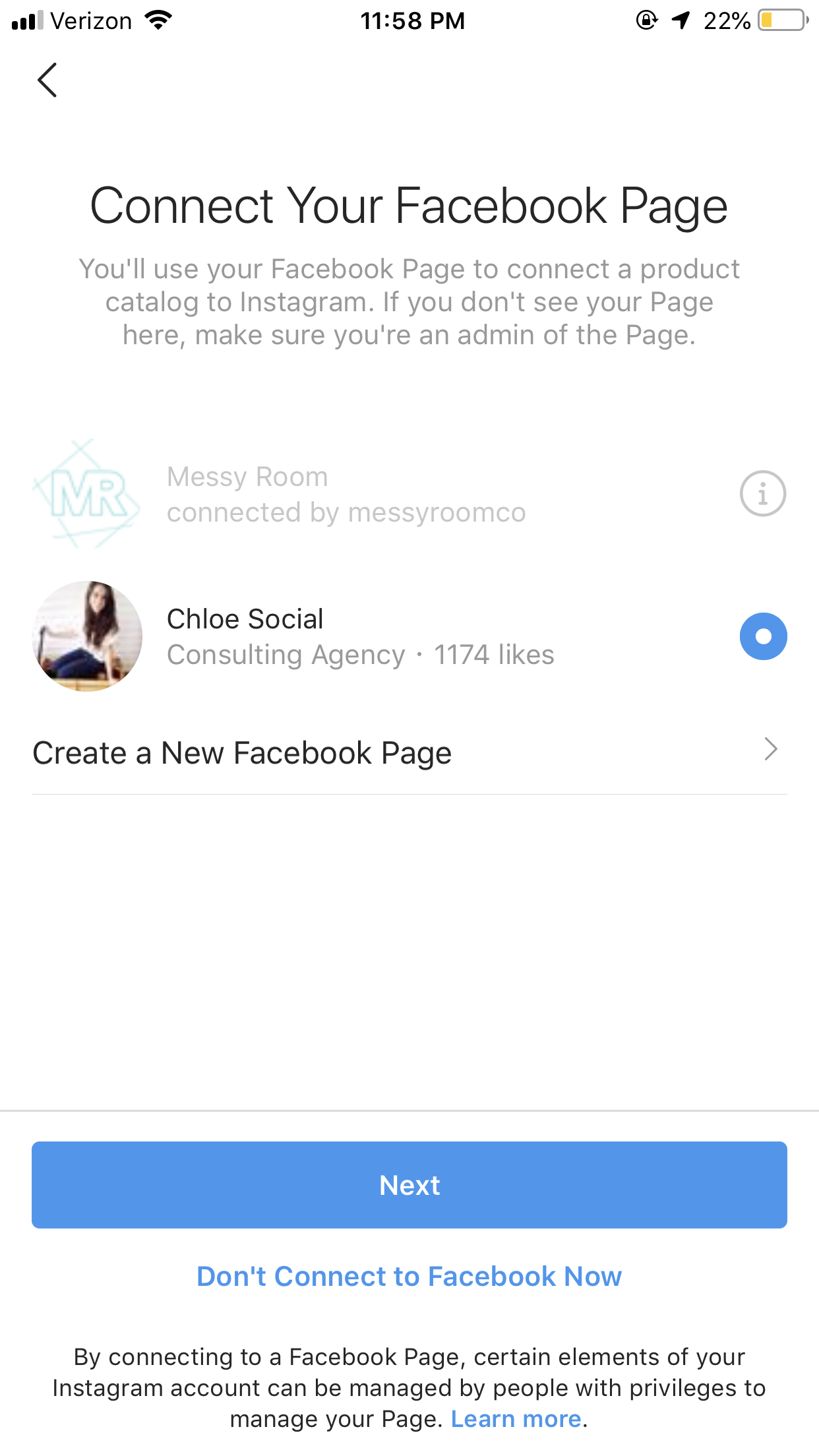 cuenta comercial de instagram - conecta tu página de facebook
